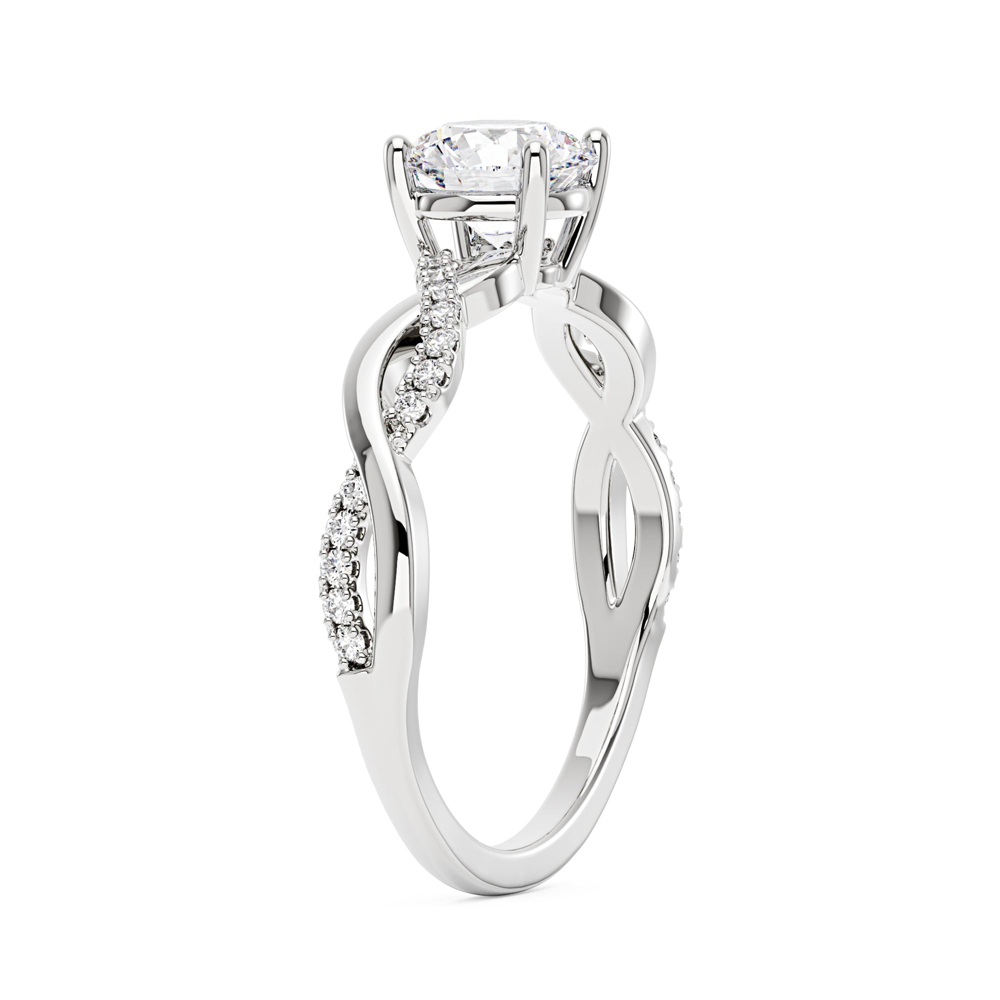 Bague solitaire ronde en moissanite entrelacée